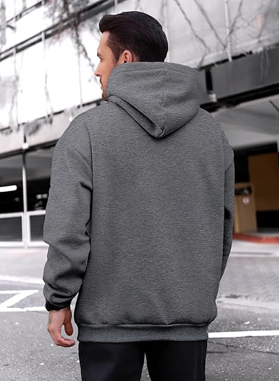 Men’s Oversized Hoodie Sweatshirt — Gray Pullover with Kangaroo Pocket, Adjustable Drawstring Hood & Long Sleeves, Thick Fleece for Autumn & Winter