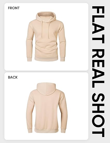 Men’s Beige Hoodie | Oversized Pullover Sweatshirt with Hood and Kangaroo Pocket | Casual Streetwear for Autumn & Winter