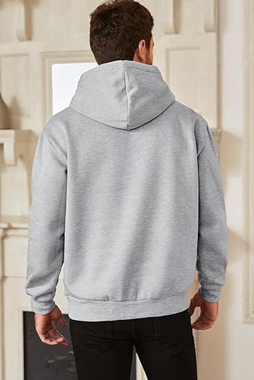 Men’s Oversized Hoodie Sweatshirt — Light Gray Pullover with Kangaroo Pocket, Adjustable Drawstring Hood & Long Sleeves, Thick Fleece Lining for Autumn & Winter