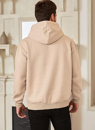 Men’s Beige Hoodie | Oversized Pullover Sweatshirt with Hood and Kangaroo Pocket | Casual Streetwear for Autumn & Winter