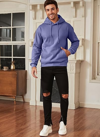 Men’s Light Purple Hoodie | Oversized Pullover Sweatshirt with Hood and Kangaroo Pocket | Casual Streetwear for Autumn & Winter