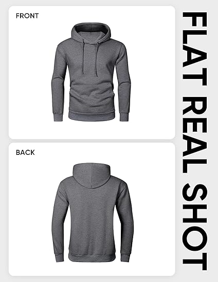 Men’s Oversized Hoodie Sweatshirt — Gray Pullover with Kangaroo Pocket, Adjustable Drawstring Hood & Long Sleeves, Thick Fleece for Autumn & Winter